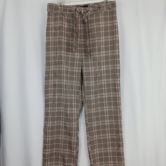 LULU'S Making a Statement Pink Multi Plaid Tie-Front Trouser Pants Women's Sz.L - Picture 3 of 7